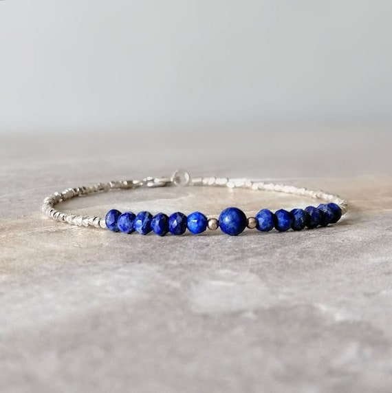 Lapis Lazuli And Karen Hill Silver Beads Bracelet Dainty Bracelet Gemstone Bracelet December Birthstone Gifts For Her