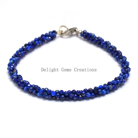 Lapis Lazuli Beaded Rope Bracelet, 2.5mm Lapis Micro Faceted Beads Bracelet, Hand Knotted Bracelet, Semi Precious Beads Gemstone Bracelet