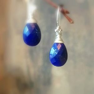 Shop Lapis Lazuli Jewelry! Lapis Lazuli Earrings, Dainty Earrings, Gemstone Earrings, Wire Wrapped In Sterling Silver Earrings, December Jewelry, Gifts For Her | Natural genuine Lapis Lazuli jewelry. Buy crystal jewelry, handmade handcrafted artisan jewelry for women.  Unique handmade gift ideas. #jewelry #beadedjewelry #beadedjewelry #gift #shopping #handmadejewelry #fashion #style #product #jewelry #affiliate #ad