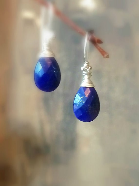 Lapis Lazuli Earrings, Dainty Earrings, Gemstone Earrings, Wire Wrapped In Sterling Silver Earrings, December Jewelry, Gifts For Her