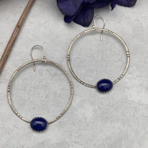 Shop Lapis Lazuli Earrings! Lapis Lazuli Hoop Earrings | Natural genuine Lapis Lazuli earrings. Buy crystal jewelry, handmade handcrafted artisan jewelry for women.  Unique handmade gift ideas. #jewelry #beadedearrings #beadedjewelry #gift #shopping #handmadejewelry #fashion #style #product #earrings #affiliate #ad