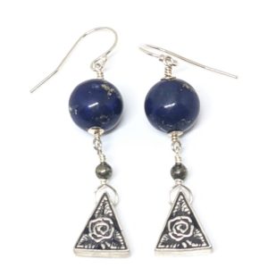 Shop Lapis Lazuli Earrings! Sterling Silver Lapis Lazuli and Pyrite Earrings | Natural genuine Lapis Lazuli earrings. Buy crystal jewelry, handmade handcrafted artisan jewelry for women.  Unique handmade gift ideas. #jewelry #beadedearrings #beadedjewelry #gift #shopping #handmadejewelry #fashion #style #product #earrings #affiliate #ad