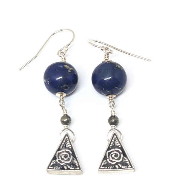 Sterling Silver Lapis Lazuli And Pyrite Earrings