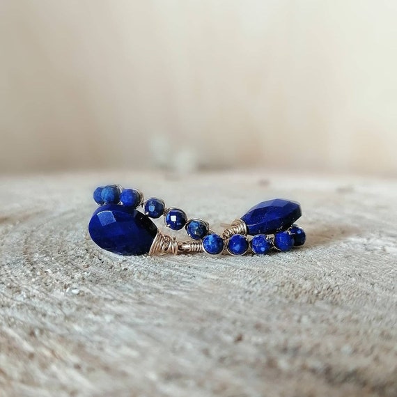Lapis Lazuli Earrings, Stud Earrings Gemstone Earrings, Wire Wrapped In Gold Fill Earrings, December Jewelry, Gifts For Her