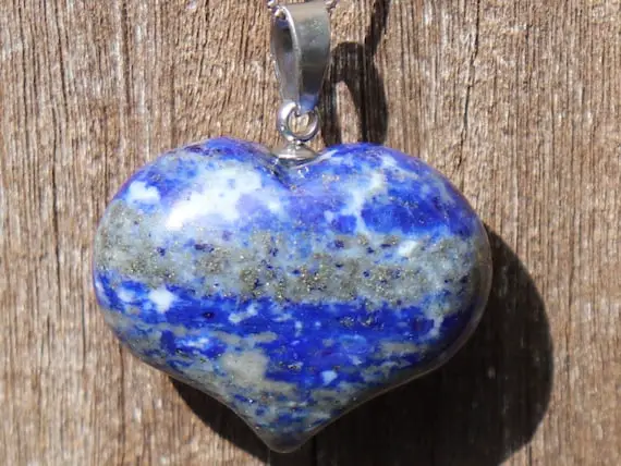 Lapis Puffy Heart Healing Stone Necklace With Positive Healing Energy!