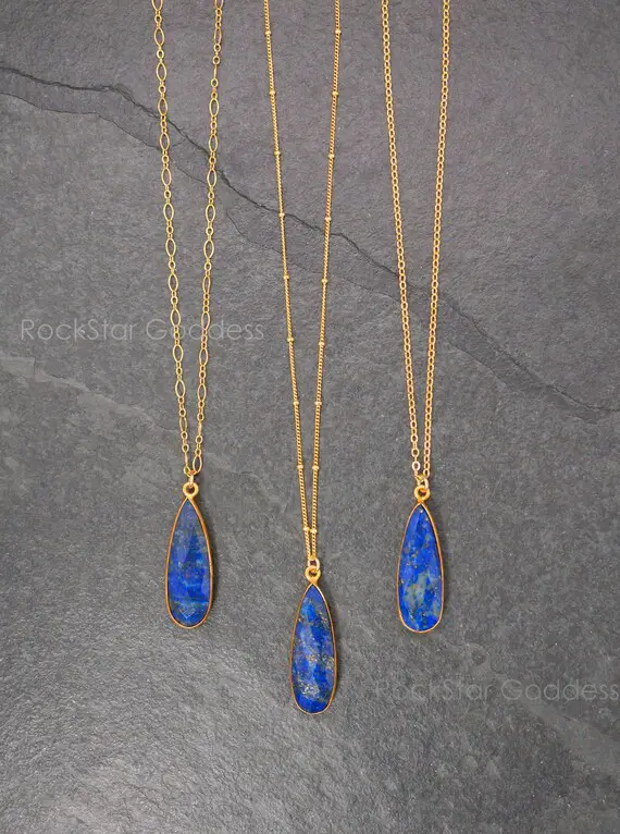 Gold Lapis Lazuli Necklace, Lapis Lazuli Necklace, Lapis Necklace, Lapis Pendant, Lapis Lazuli Jewelry, Anniversary Gift, Gift For Wife