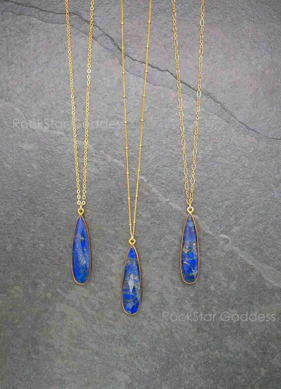Gold Lapis Lazuli Necklace, Lapis Lazuli Necklace, Lapis Necklace, Lapis Pendant, Lapis Lazuli Jewelry, Anniversary Gift, Gift For Wife