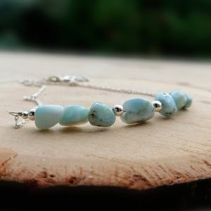 Shop Larimar Necklaces! Genuine Natural Dominican Larimar Necklace Gemstone Bar Necklace Healing Crystal Necklace Chakra Necklace Gift For Her | Natural genuine Larimar necklaces. Buy crystal jewelry, handmade handcrafted artisan jewelry for women.  Unique handmade gift ideas. #jewelry #beadednecklaces #beadedjewelry #gift #shopping #handmadejewelry #fashion #style #product #necklaces #affiliate #ad