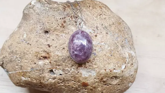 Simple Oval Purple Lepidolite Pendant. Sterling Silver Necklaces For Women. Reiki Jewelry Uk. Libra Jewelry.