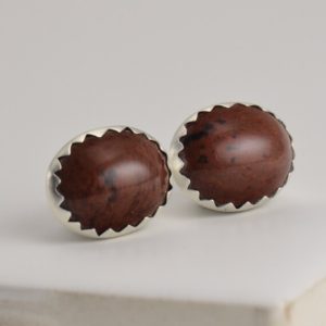 mahogany obsidian 10x8mm oval sterling silver stud earrings | Natural genuine Mahogany Obsidian earrings. Buy crystal jewelry, handmade handcrafted artisan jewelry for women.  Unique handmade gift ideas. #jewelry #beadedearrings #beadedjewelry #gift #shopping #handmadejewelry #fashion #style #product #earrings #affiliate #ad