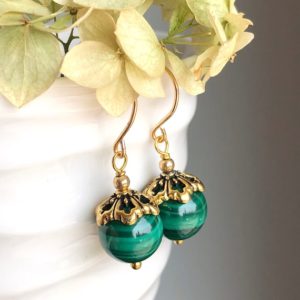 Shop Malachite Earrings! Malachite Earrings natural green gemstone dangle drops boho statement gold finish modern birthday holiday gift for her mom wife 7128 | Natural genuine Malachite earrings. Buy crystal jewelry, handmade handcrafted artisan jewelry for women.  Unique handmade gift ideas. #jewelry #beadedearrings #beadedjewelry #gift #shopping #handmadejewelry #fashion #style #product #earrings #affiliate #ad