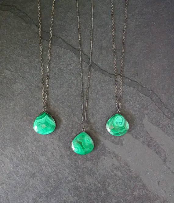 Malachite Necklace, Gunmetal Malachite Pendant, Gunmetal Jewelry, Green Crystal Necklace, Malachite, Gemstone Necklace, Gift For Her