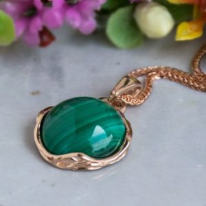 Shop Malachite Pendants! Malachite Round Pendant, 14K Rose Gold Necklace, Vintage Necklace, Natural Birthstone, Malachite Jewelry, Dainty Necklace, Anniversary Gift | Natural genuine Malachite pendants. Buy crystal jewelry, handmade handcrafted artisan jewelry for women.  Unique handmade gift ideas. #jewelry #beadedpendants #beadedjewelry #gift #shopping #handmadejewelry #fashion #style #product #pendants #affiliate #ad