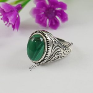 Shop Malachite Jewelry! Natural Malachite Ring, 925 Sterling Silver Ring, Oval Malachite Designer Ring, Taurus Birthstone Ring, Promise Ring, Handmade Silver Ring | Natural genuine Malachite jewelry. Buy crystal jewelry, handmade handcrafted artisan jewelry for women.  Unique handmade gift ideas. #jewelry #beadedjewelry #beadedjewelry #gift #shopping #handmadejewelry #fashion #style #product #jewelry #affiliate #ad