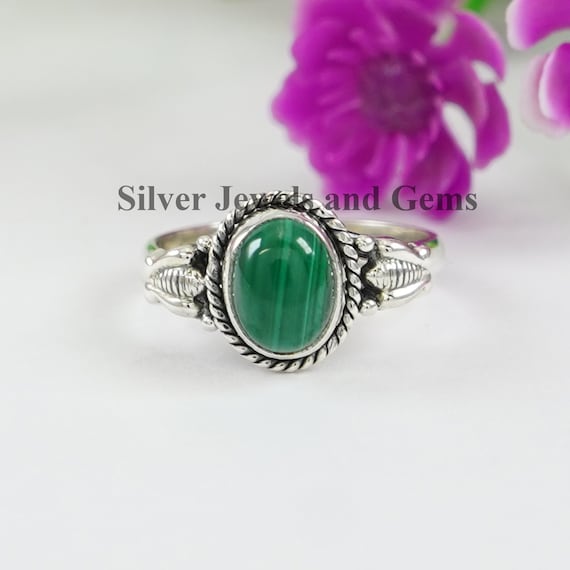 Natural Malachite Ring, Handmade Ring For Women, 925 Sterling Silver, Oval Gemstone Ring, Taurus Birthstone Ring, Bee Ring, Gift For Mom