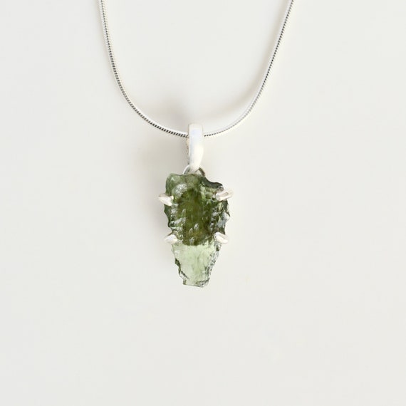 Moldavite Pendant, Green Raw Moldavite Necklace, 925 Sterling Silver, Genuine Natural Czech Moldavite, Boho Crystal Pendant, Gift For Her