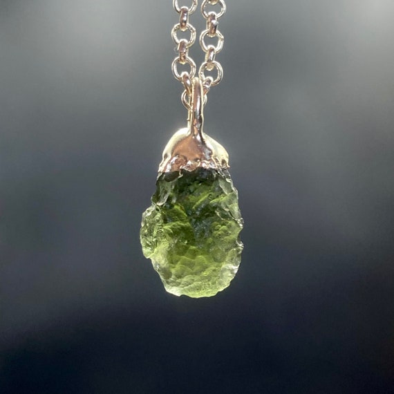 Moldavite Pendant | Moldavite Necklace | Crystal Necklace | Gemstone Necklace | Raw Stone Jewelry | Rough Stone | Electroformed Jewelry
