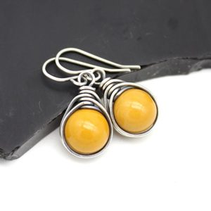 Shop Mookaite Jasper Earrings! Mookaite and Solid Sterling Silver Wire Wrapped Earrings. Sunny Summer Sterling Silver Earrings. Golden Yellow Earrings. Best Friend Gift | Natural genuine Mookaite Jasper earrings. Buy crystal jewelry, handmade handcrafted artisan jewelry for women.  Unique handmade gift ideas. #jewelry #beadedearrings #beadedjewelry #gift #shopping #handmadejewelry #fashion #style #product #earrings #affiliate #ad