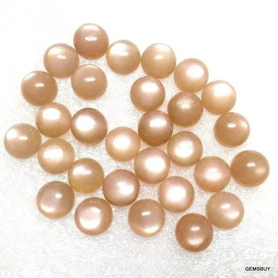 10 Pieces 3mm To 12mm Peach Moonstone Cabochon Round Gemstone, Peach Moonstone Round Cabochon Loose Gemstone, Peach Moonstone Cabochon Round