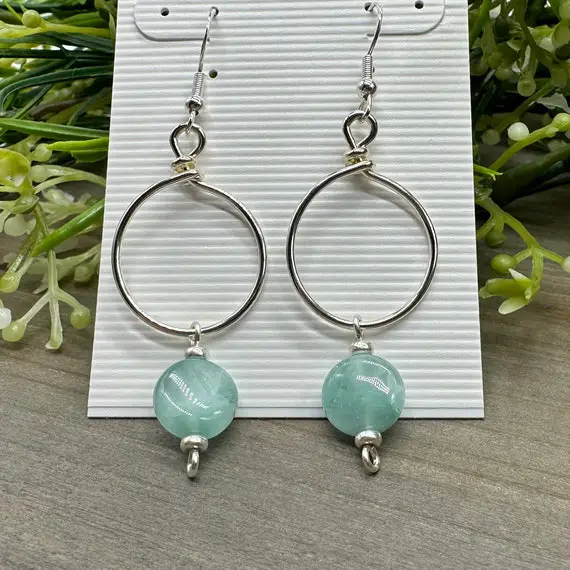 Earth Goddess Dangle Earrings | Genuine Green Moonstone Gemstone Coin Bead Drop Earrings | Sterling Silver Ear Wires