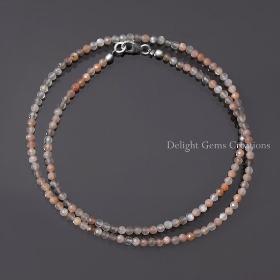 Multi Moonstone Necklace-3-3.5mm Moonstone Faceted Roundel Beads Necklace-moonstone Beaded Necklace, Grey-chocolate Moonstone Beads Necklace