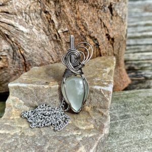 Shop Moonstone Pendants! Hypoallergenic Grey Moonstone Pendant • Niobium • Titanium • Stainless Steel • Wire Wrapped • Hand Made • Teardrop Moonstone • P0746 | Natural genuine Moonstone pendants. Buy crystal jewelry, handmade handcrafted artisan jewelry for women.  Unique handmade gift ideas. #jewelry #beadedpendants #beadedjewelry #gift #shopping #handmadejewelry #fashion #style #product #pendants #affiliate #ad