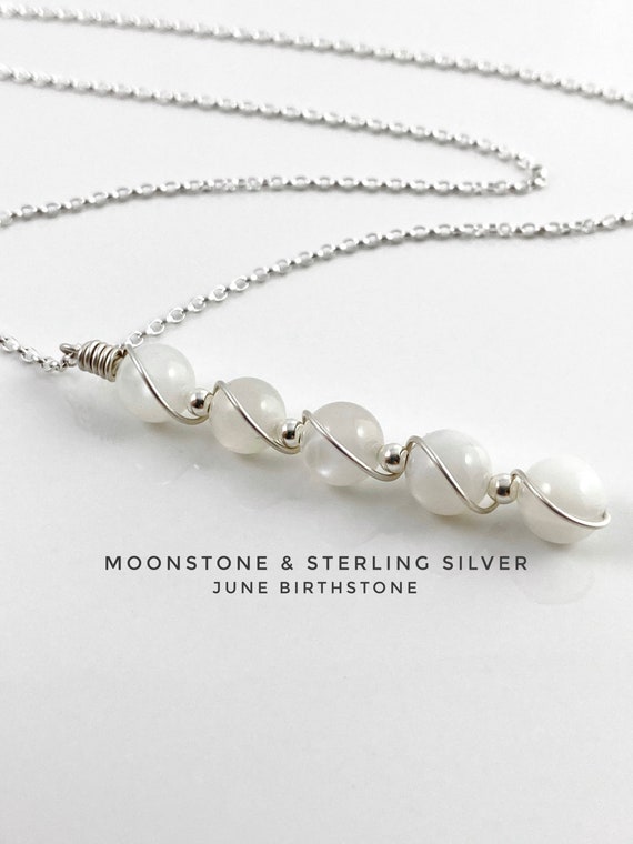 June Birthstone Necklace, Moonstone Pendant With Sterling Silver.