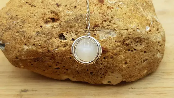 Minimalist Moonstone Circle Pendant Necklace. Reiki Jewelry. June's Birthstone. 10mm Gemstone. Sterling Silver Necklaces For Women. C1