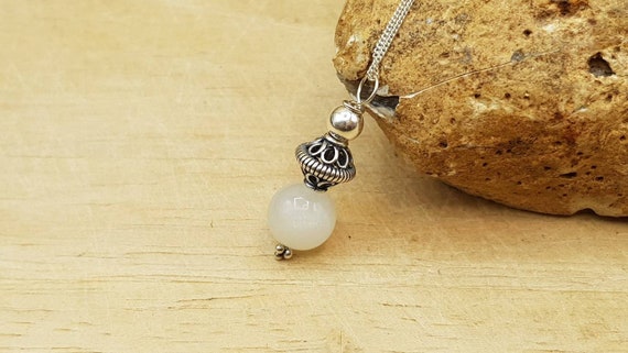 Minimalist White Moonstone Pendant Necklace. Reiki Jewelry. June's Birthstone. 10mm Gemstone