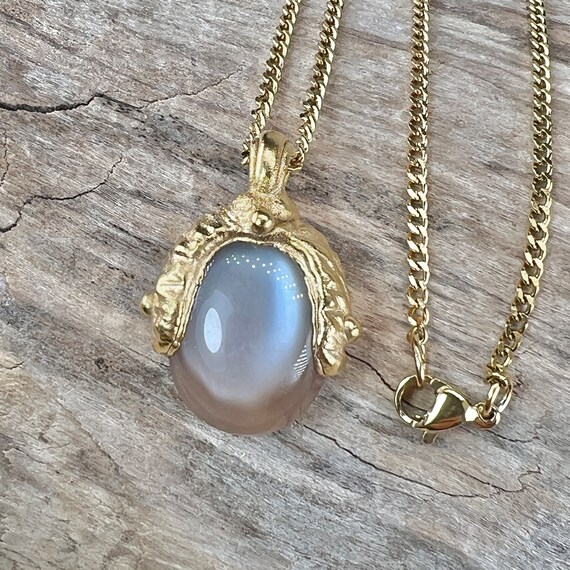Moonstone Necklace, Pendant, 22k Gold Plated, Boho-style, Organic, Precious Talisman, Spiritual Jewelry, With Golden Stainless Steel Chain