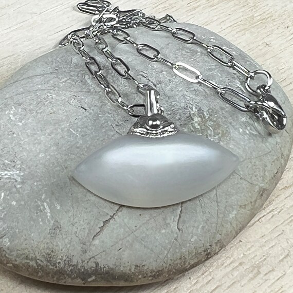 Moonstone Necklace, Pendant, Palladium Plated, With Stainless Steel Chain, Precious, Spiritual Jewelry, Natural Grey Moonstone Gemstone
