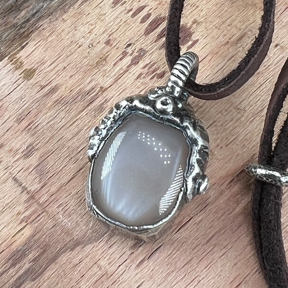 Moonstone Necklace, Pendant, Silver Oxidized, Boho-style, Organic, Precious Talisman, Spiritual Jewelry, Natural Grey Moonstone Gemstone