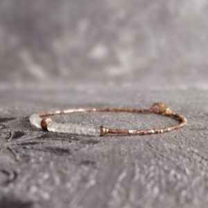Morganite And Rose Gold Vermeil Beads Bracelet, Delicate Bracelet, March Birthstone | Natural genuine Morganite bracelets. Buy crystal jewelry, handmade handcrafted artisan jewelry for women.  Unique handmade gift ideas. #jewelry #beadedbracelets #beadedjewelry #gift #shopping #handmadejewelry #fashion #style #product #bracelets #affiliate #ad