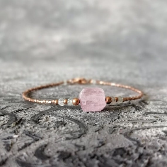 Morganite And Rose Gold Vermeil Beads Bracelet Pink Aquamarine Sacral Chakra Jewelry Healing Crystals Raw Gemstone Jewelry March Birthstone