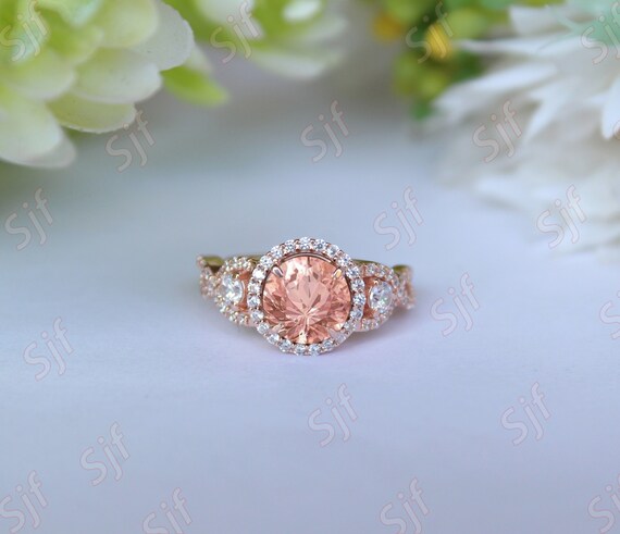 1.60 Ct Aaa Peach Morganite Solitaire Ring* Engagement Ring *gift For Wife * Ring For Proposal * Ring For Wife, Diamond Halo Women Jewelry..