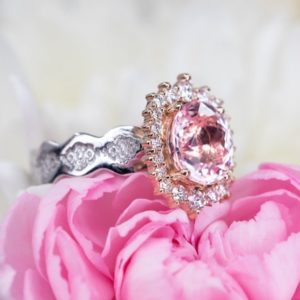 2.5ct Pink Morganite Engagement Ring, Diamond Halo Ring, Mixed Metal Engagement Ring, Rare Morganite Ring, Mother's Day Gift, Gift Ideas | Natural genuine Array rings, simple unique alternative gemstone engagement rings. #rings #jewelry #bridal #wedding #jewelryaccessories #engagementrings #weddingideas #affiliate #ad