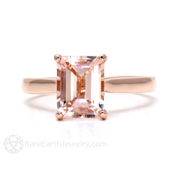 Morganite Emerald Cut Ring Rose Gold Morganite Solitaire Engagement Ring Peach Light Pink Natural Gemstone Ring 14k 18k Gold Or Platinum