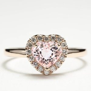 Heart Shaped Engagement Ring, Diamond Halo Engagement Ring, Morganite Diamond Ring, Pink Morganite Ring, Halo Heart Ring | Natural genuine Array rings, simple unique alternative gemstone engagement rings. #rings #jewelry #bridal #wedding #jewelryaccessories #engagementrings #weddingideas #affiliate #ad