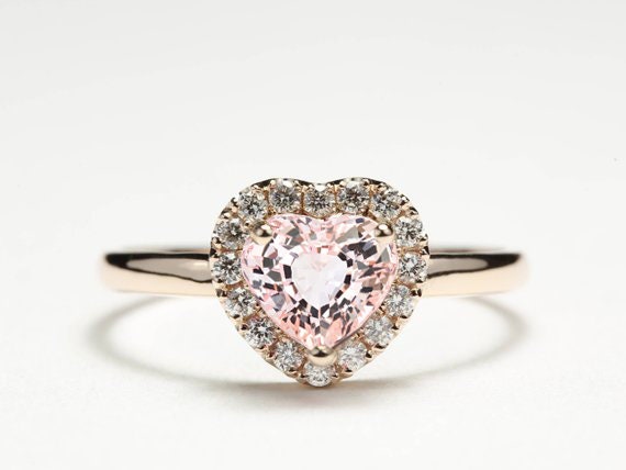 Heart Shaped Engagement Ring, Diamond Halo Engagement Ring, Morganite Diamond Ring, Pink Morganite Ring, Halo Heart Ring