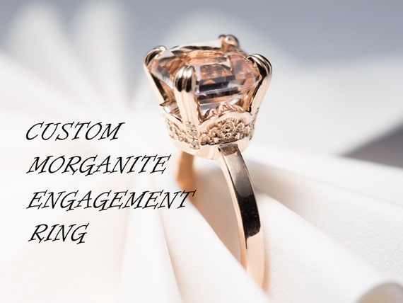 Lace Morganite Engagement Ring, Custom Morganite Ring, Solitaire Morganite Ring, Pink Gemstone Ring