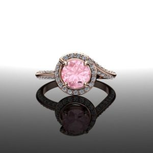 Morganite Rose Gold Ring with Diamonds | Dainty Halo Twist Ring | "Kaylee"