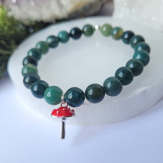 Moss Agate Toadstool Bracelet - Silver Plated- Fairy Realm