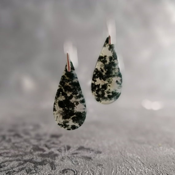 Moss Agate Earrings, Silver Earrings, Crystal Earrings, Natural Stone Earrings, Healing Earrings Long Earrings