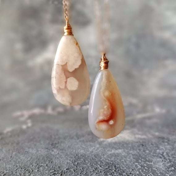 Unique Moss Agate Necklace, Rose Gold Necklace, Large Moss Pendant Necklace Gifts For Her