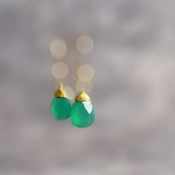 Green Onyx Earrings, Dainty Earrings Gold Earrings Best Quality Faceted Onyx Jewelry Gifts For Her