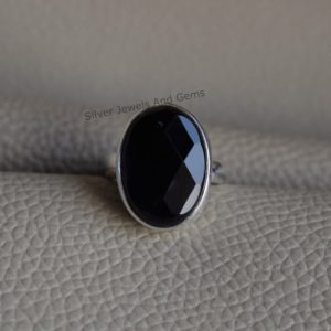Natural Black Onyx Ring, 925 Sterling Silver Ring, Faceted Onyx Ring, December Birthstone Ring, Gift For Her, Gemstone Ring, Handmade Ring | Natural genuine Array jewelry. Buy crystal jewelry, handmade handcrafted artisan jewelry for women.  Unique handmade gift ideas. #jewelry #beadedjewelry #beadedjewelry #gift #shopping #handmadejewelry #fashion #style #product #jewelry #affiliate #ad