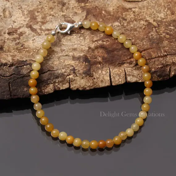 Yellow Opal Beaded Bracelet, 4.5mm Opal Gemstone Smooth Round Beads Bracelet, Yellow Honey Opal Beads Bracelet, Opal Jewelry, Gift Her