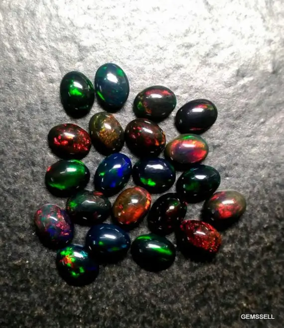 5 Pieces 5x7mm Black Opal Cabochon Oval Loose Gemstone, Black Opal Oval Cabochon Loose Gemstone, Black Opal Cabochon Oval Gemstone