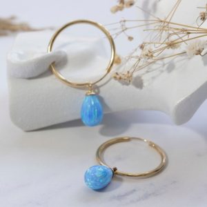 Blue Opal Earrings, Hoop Gold Earrings, 14K Gold Earrings, Teardrop Gold Earrings, Dangle Earrings, Solid Gold Earrings, Drop Earrings | Natural genuine Gemstone earrings. Buy crystal jewelry, handmade handcrafted artisan jewelry for women.  Unique handmade gift ideas. #jewelry #beadedearrings #beadedjewelry #gift #shopping #handmadejewelry #fashion #style #product #earrings #affiliate #ad
