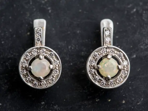 Fire Opal Earrings, Ethiopian Opal, Opal Earrings, Genuine Opal, Vintage Opal Studs, Vintage Earrings, October Birthstone, Silver Earrings